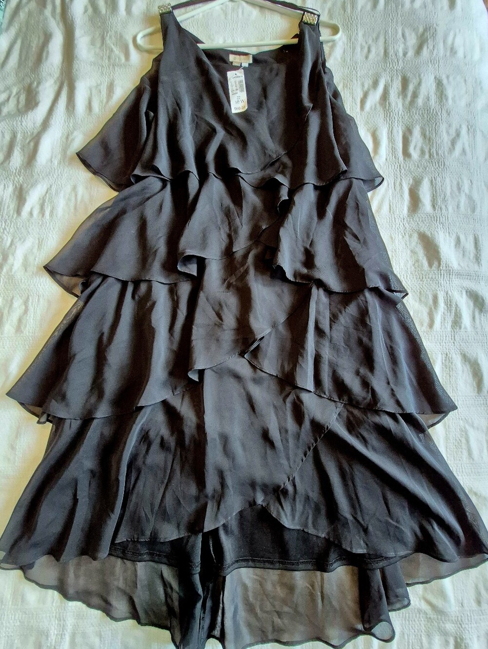 Dressbarn Signature 18W Black Tessa hi low ruffle dress sleeveless NWT